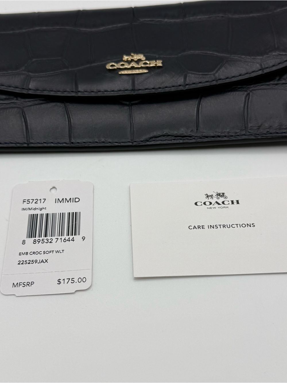 Coach Black Croc-Embossed Leather Wallet - Picture 2 of 7